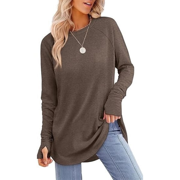 ✨Best-1 Sale Tops Fall 2025✨Womens Tunic Tops to Wear with Leggings Long Sleeve Thumb Hole Shirts Crew Neck Curved Hem