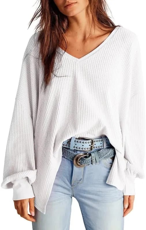 🔥Early Fall Sale-69% OFF  Today🔥Women's Waffle Knit Tops Long Lantern Sleeve Casual Blouses
