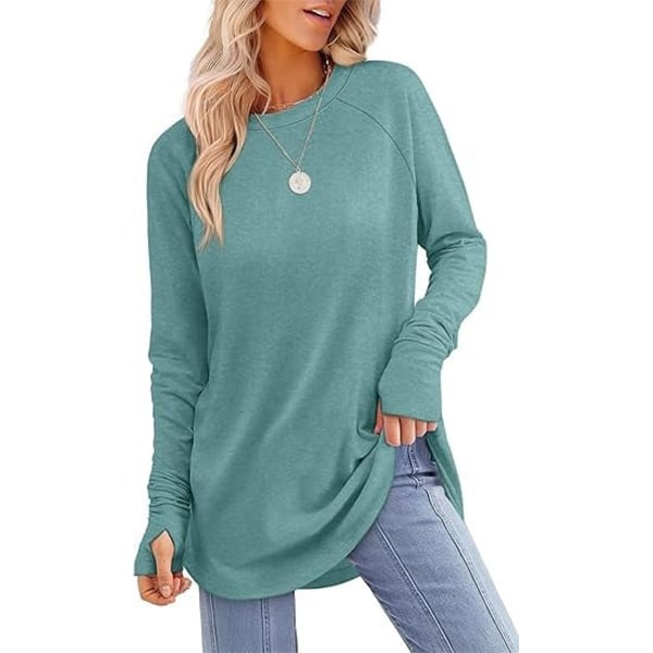 ✨Best-1 Sale Tops Fall 2025✨Womens Tunic Tops to Wear with Leggings Long Sleeve Thumb Hole Shirts Crew Neck Curved Hem