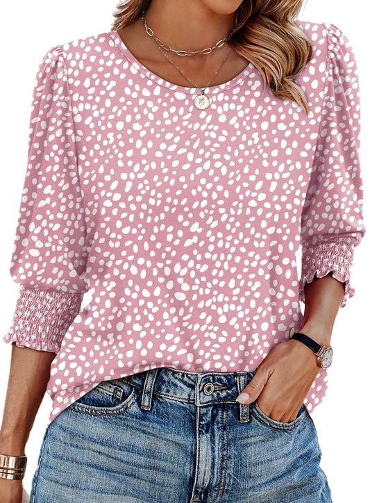 ☀️Summer Hot Sale 50% OFF🌼🎨Women Dressy 3/4 Length Sleeve Casual Tops with Smocked Cuffs