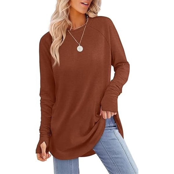 ✨Best-1 Sale Tops Fall 2025✨Womens Tunic Tops to Wear with Leggings Long Sleeve Thumb Hole Shirts Crew Neck Curved Hem