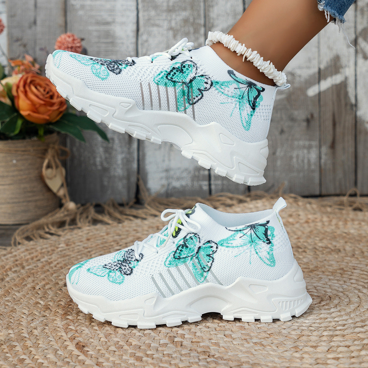 🧚‍♂️Butterfly Print Mesh Sneakers Women's Flat Heel Casual Shoes Fashion Running Jogging Walking Sports Shoes