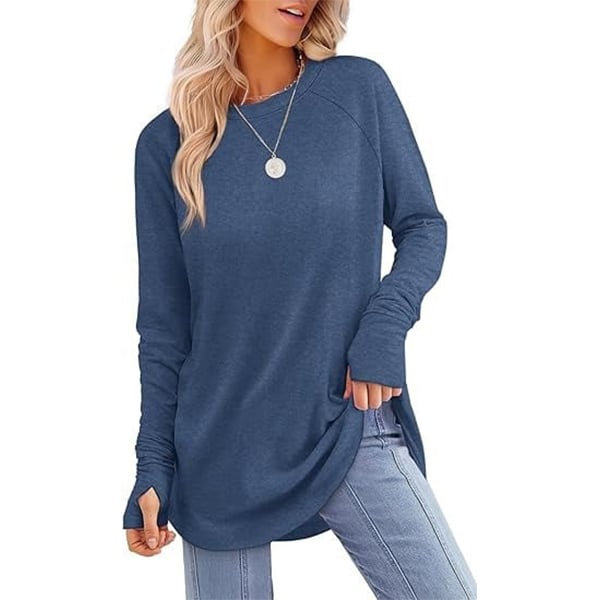 ✨Best-1 Sale Tops Fall 2025✨Womens Tunic Tops to Wear with Leggings Long Sleeve Thumb Hole Shirts Crew Neck Curved Hem