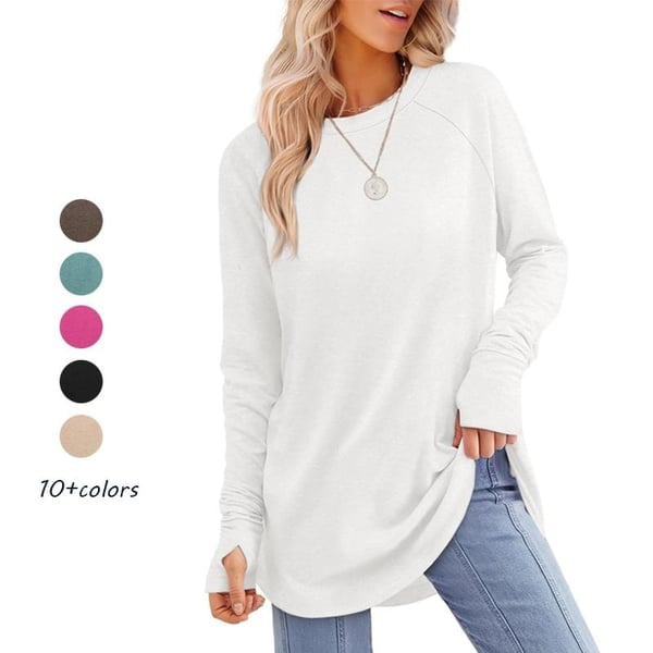✨Best-1 Sale Tops Fall 2025✨Womens Tunic Tops to Wear with Leggings Long Sleeve Thumb Hole Shirts Crew Neck Curved Hem