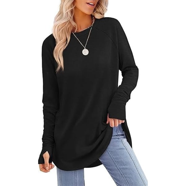 ✨Best-1 Sale Tops Fall 2025✨Womens Tunic Tops to Wear with Leggings Long Sleeve Thumb Hole Shirts Crew Neck Curved Hem