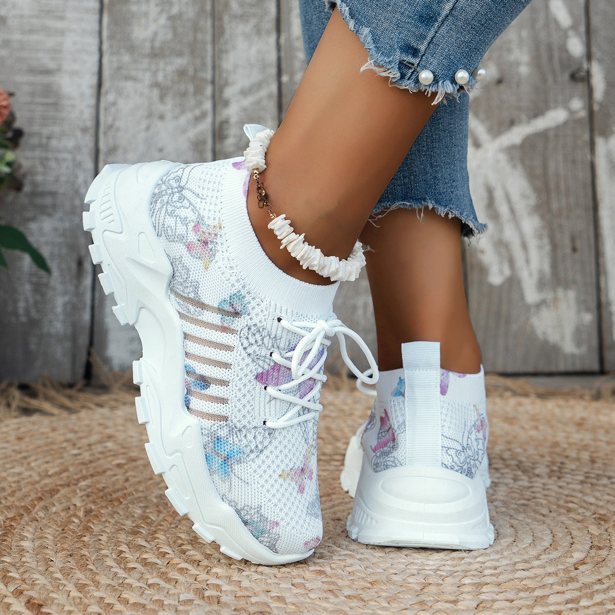 🧚‍♂️Butterfly Print Mesh Sneakers Women's Flat Heel Casual Shoes Fashion Running Jogging Walking Sports Shoes