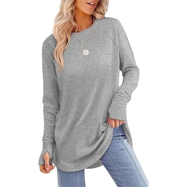 ✨Best-1 Sale Tops Fall 2025✨Womens Tunic Tops to Wear with Leggings Long Sleeve Thumb Hole Shirts Crew Neck Curved Hem