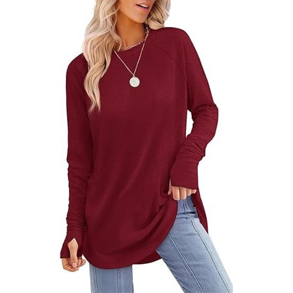 ✨Best-1 Sale Tops Fall 2025✨Womens Tunic Tops to Wear with Leggings Long Sleeve Thumb Hole Shirts Crew Neck Curved Hem