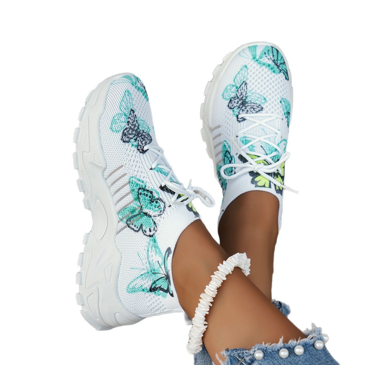 🧚‍♂️Butterfly Print Mesh Sneakers Women's Flat Heel Casual Shoes Fashion Running Jogging Walking Sports Shoes