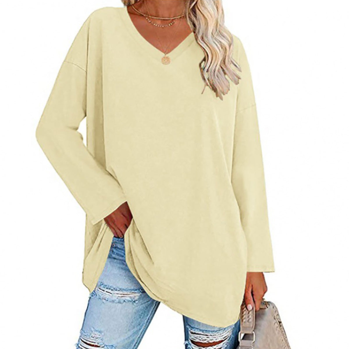 🔥Up to 69% OFF Today🔥Women Fall/Winter 2025 Oversized Tops Long Sleeve Casual V-neck Loose T-shirts