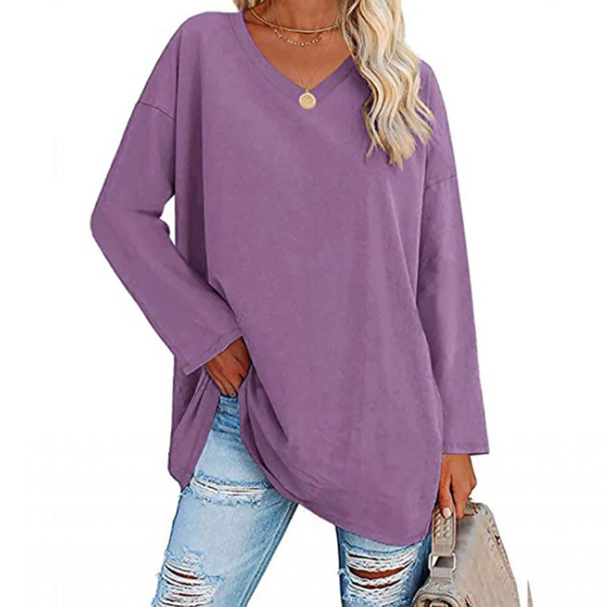 🔥Up to 69% OFF Today🔥Women Fall/Winter 2025 Oversized Tops Long Sleeve Casual V-neck Loose T-shirts