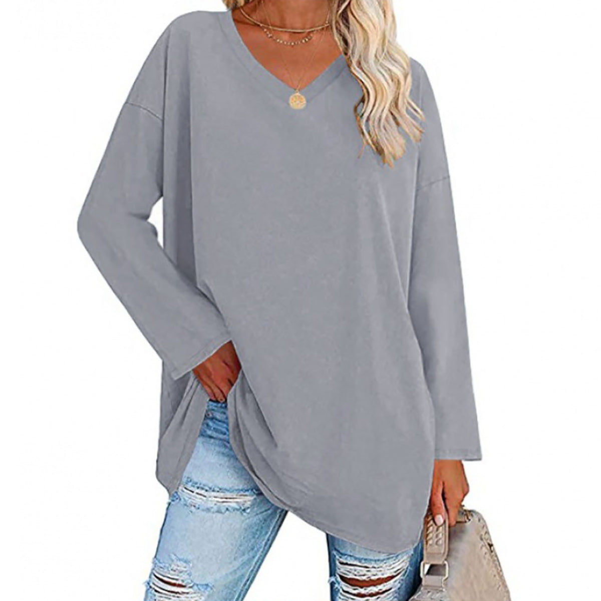 🔥Up to 69% OFF Today🔥Women Fall/Winter 2025 Oversized Tops Long Sleeve Casual V-neck Loose T-shirts