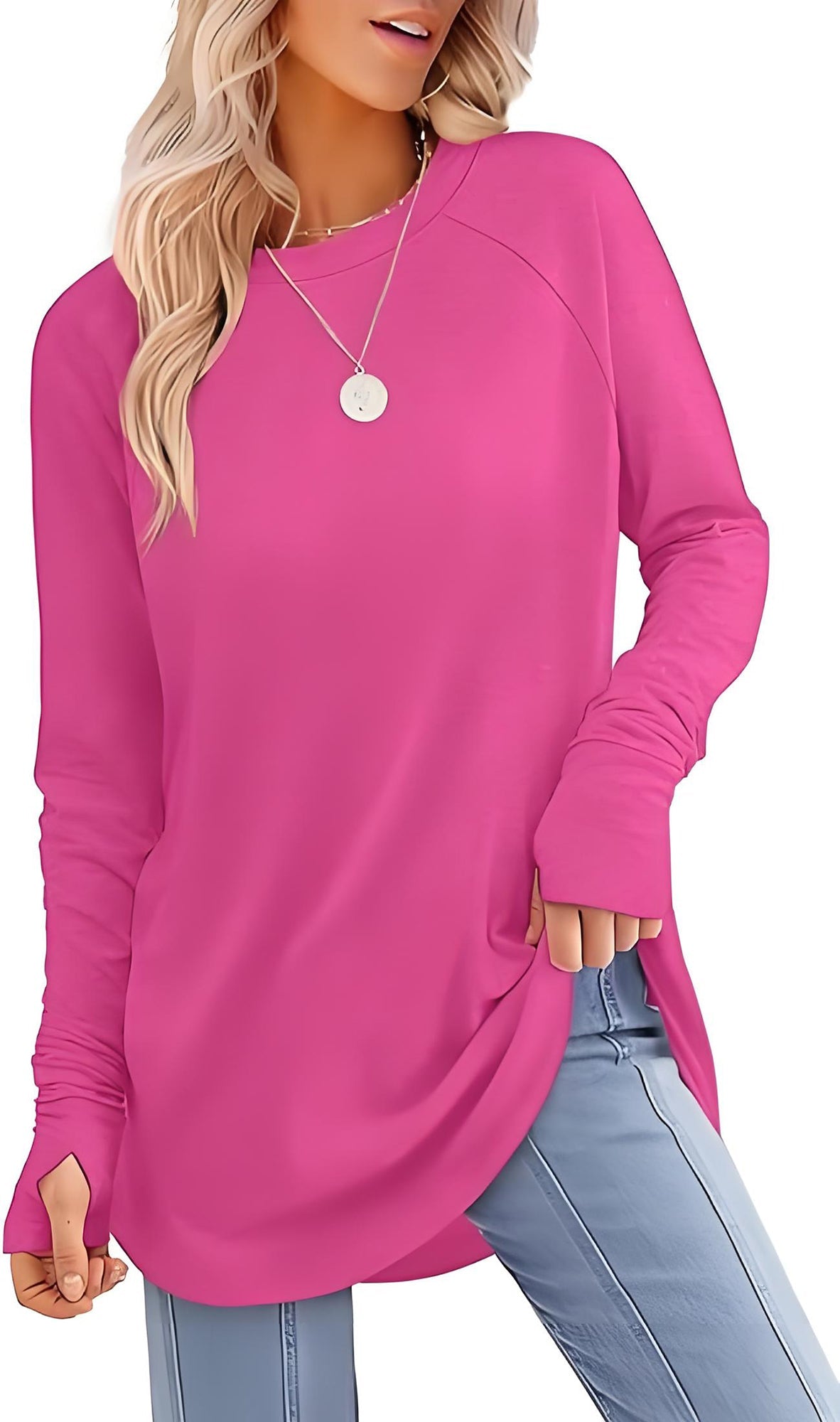 ✨Best-1 Sale Tops Fall 2025✨Womens Tunic Tops to Wear with Leggings Long Sleeve Thumb Hole Shirts Crew Neck Curved Hem