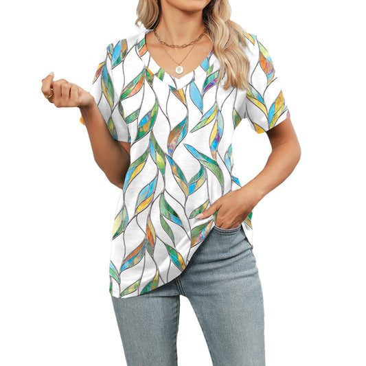 🔥Top1 Best Seller T-shirts 2025🔥Women V-neck 3D Floral Print Loose Casual T-shirts