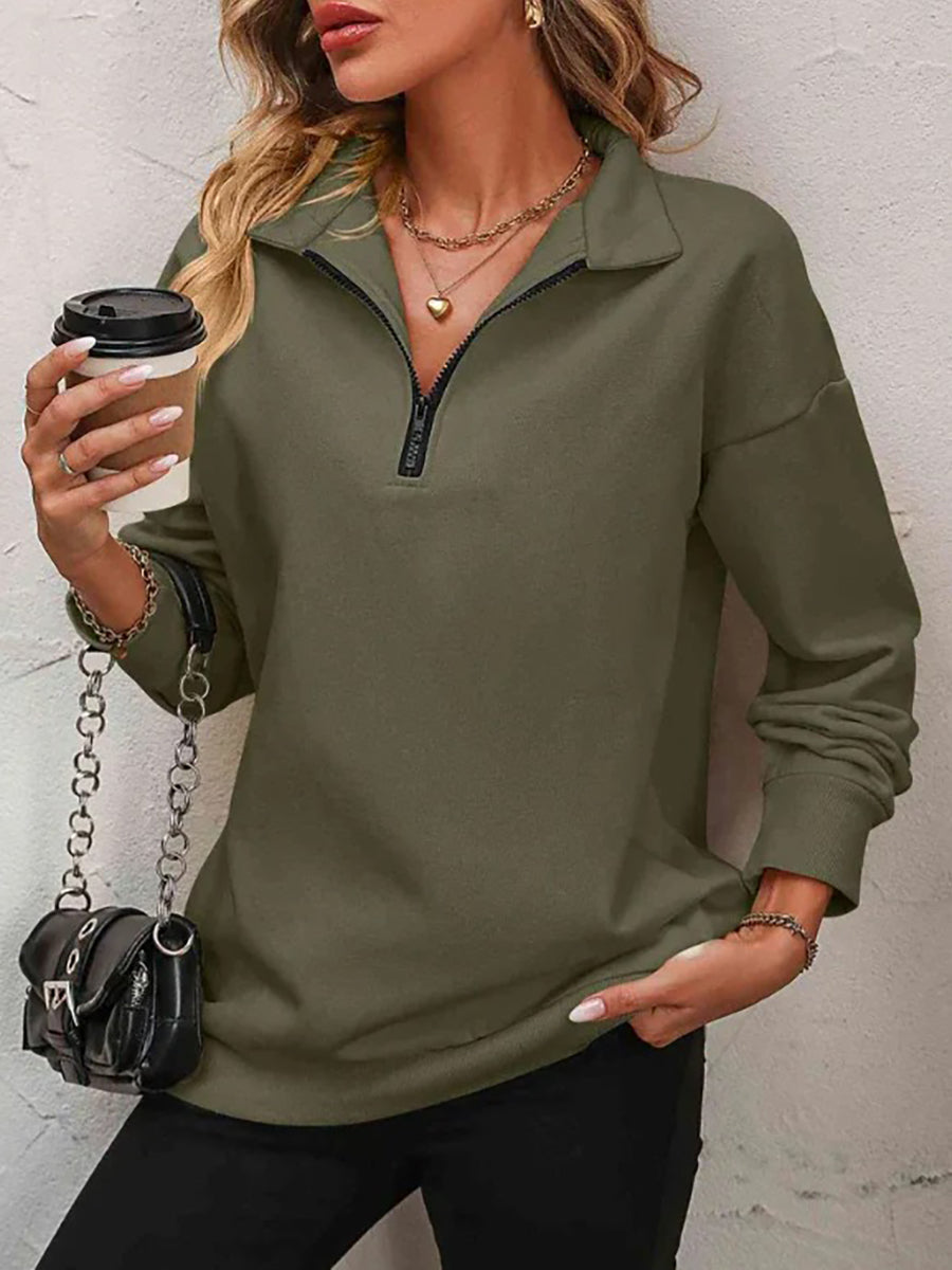 ✨Best-1 Sale Pullover✨Women Fall/Winter Zip-Up Dropped Shoulder Sweatshirt