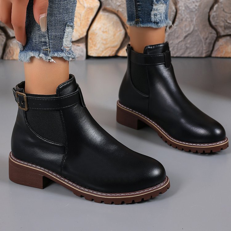 ✨Best-1 Sale Boots✨|Women's Slip-On Ankle Boots with Buckle Strap Detail