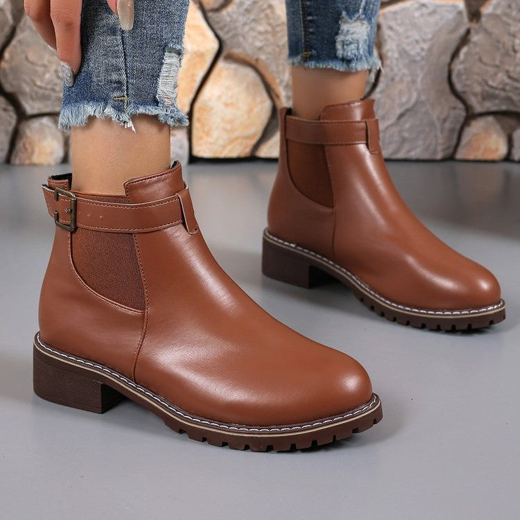 ✨Best-1 Sale Boots✨|Women's Slip-On Ankle Boots with Buckle Strap Detail