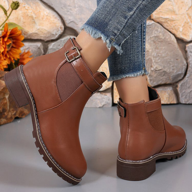 ✨Best-1 Sale Boots✨|Women's Slip-On Ankle Boots with Buckle Strap Detail