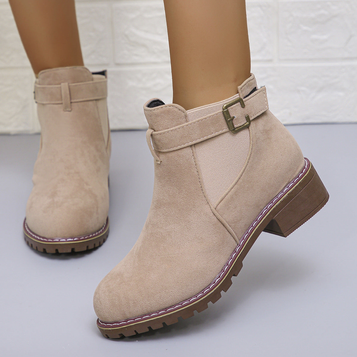 ✨Best-1 Sale Boots✨|Women's Slip-On Ankle Boots with Buckle Strap Detail
