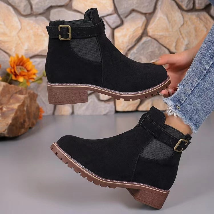 ✨Best-1 Sale Boots✨|Women's Slip-On Ankle Boots with Buckle Strap Detail