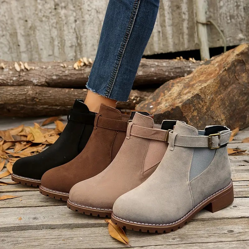✨Best-1 Sale Boots✨|Women's Slip-On Ankle Boots with Buckle Strap Detail