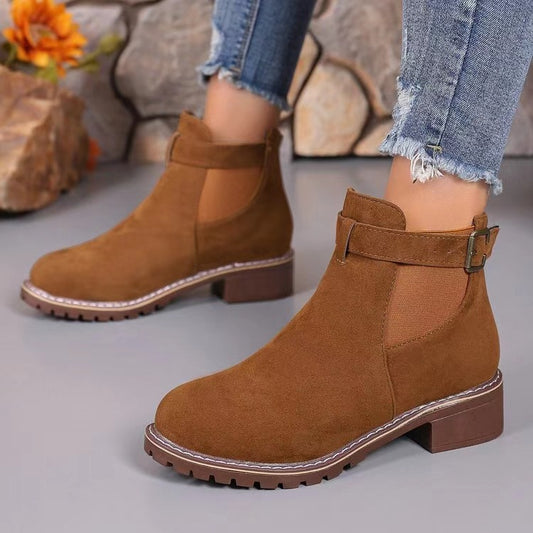 ✨Best-1 Sale Boots✨|Women's Slip-On Ankle Boots with Buckle Strap Detail