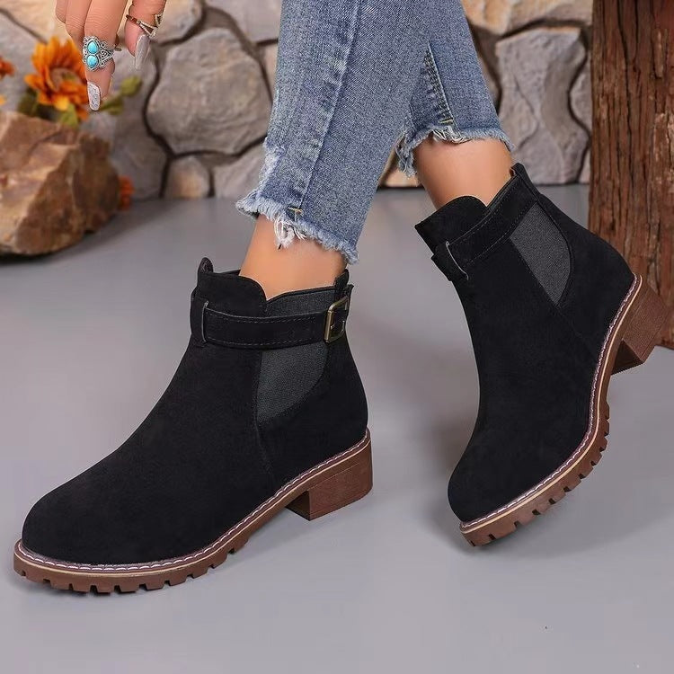 ✨Best-1 Sale Boots✨|Women's Slip-On Ankle Boots with Buckle Strap Detail
