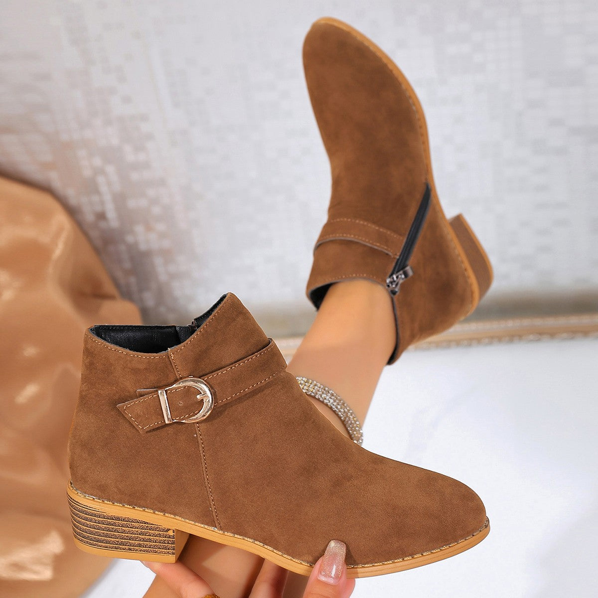 ✨Best-1 Sale Boots✨|Women's Slip-On Ankle Boots with Buckle Strap Detail