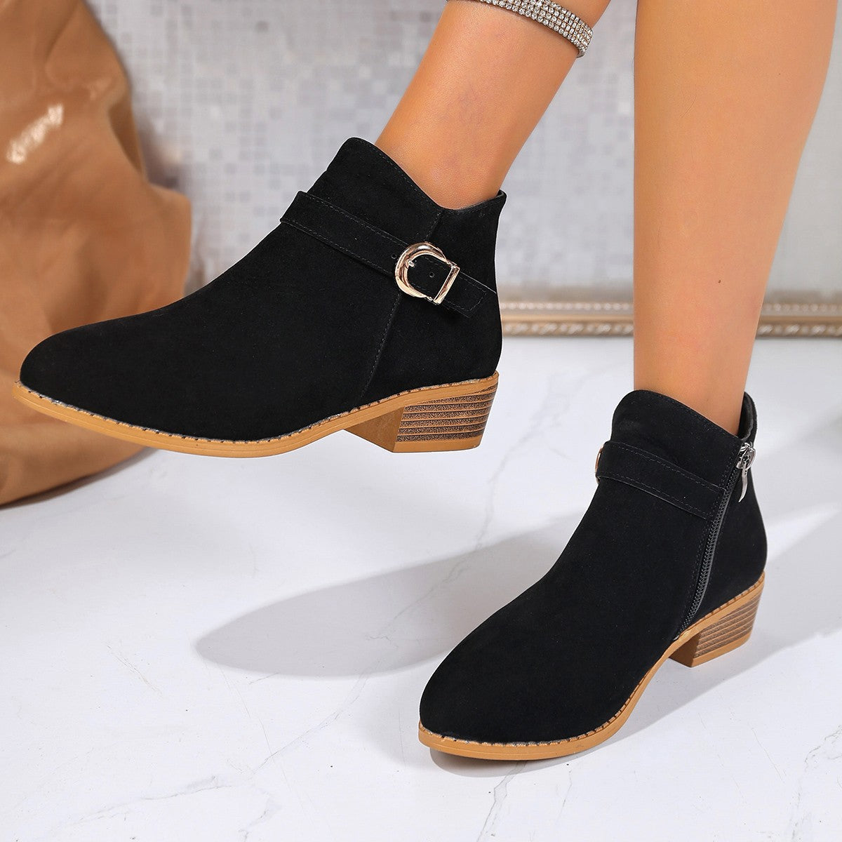 ✨Best-1 Sale Boots✨|Women's Slip-On Ankle Boots with Buckle Strap Detail