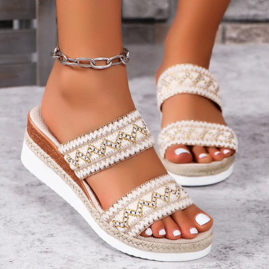 💖Women’s Summer Rainbow Slippers Thick-soled Wedge Sandals