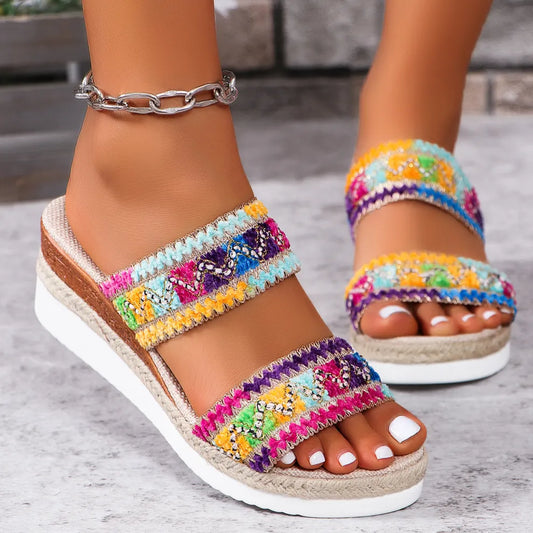 💖Women’s Summer Rainbow Slippers Thick-soled Wedge Sandals