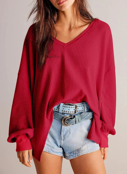 🔥Early Fall Sale-69% OFF  Today🔥Women's Waffle Knit Tops Long Lantern Sleeve Casual Blouses