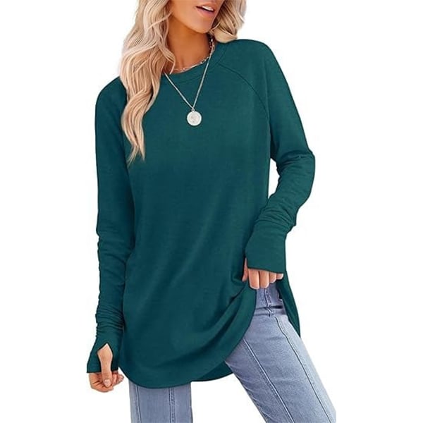✨Best-1 Sale Tops Fall 2025✨Womens Tunic Tops to Wear with Leggings Long Sleeve Thumb Hole Shirts Crew Neck Curved Hem